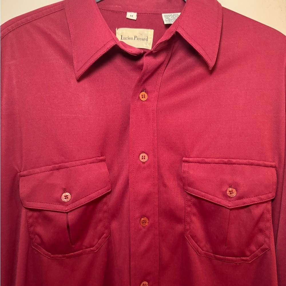 Lucien Piccard Men’s Shirt Size M Burgundy Button Down Long sleeve, Casual, Fall